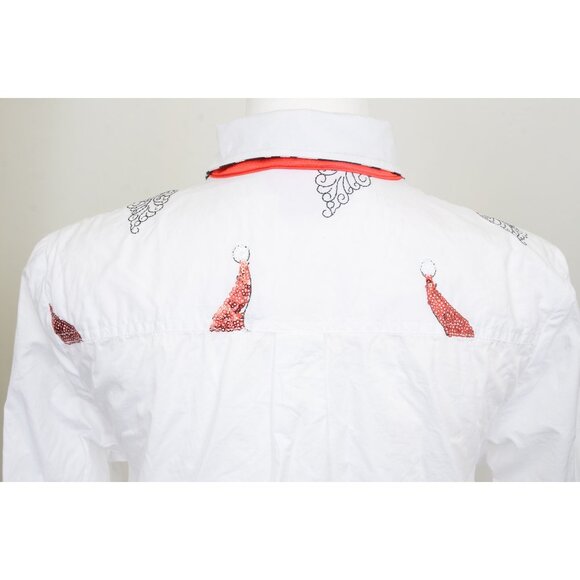 Jack B Quick Button-Down Shirt Red Sequin Santa Striped Collar Accent Women SM - Picture 6 of 14